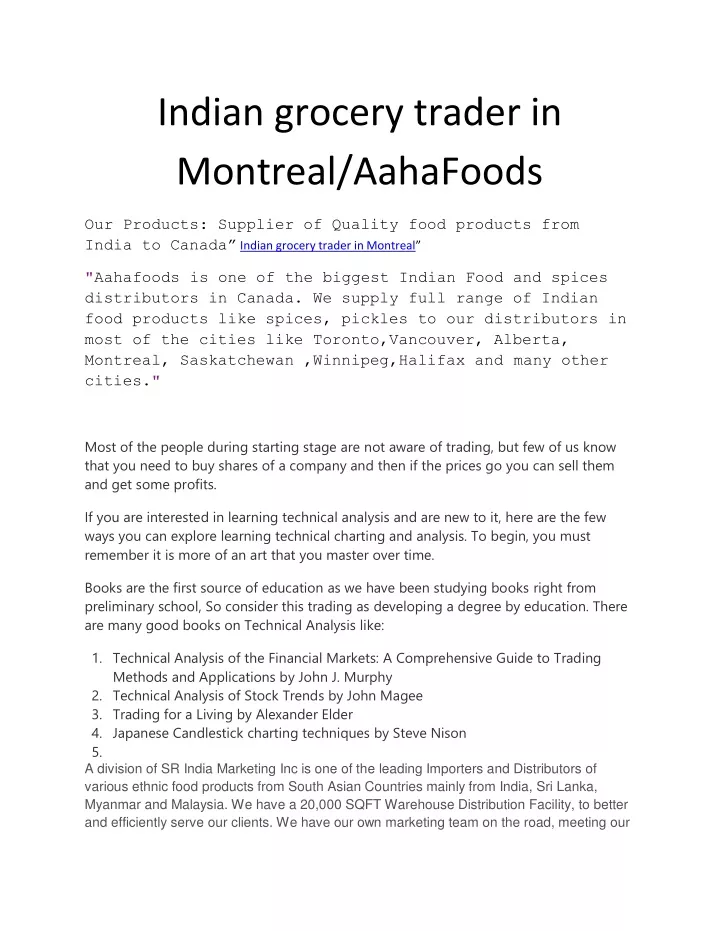 indian grocery trader in montreal aahafoods