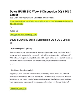 Devry BUSN 380 Week 5 Discussion DQ 1 DQ 2 Latest