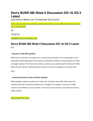 Devry BUSN 380 Week 6 Discussion DQ 1& DQ 2 Latest