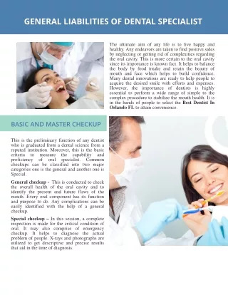 General Liabilities Of Dental Specialist