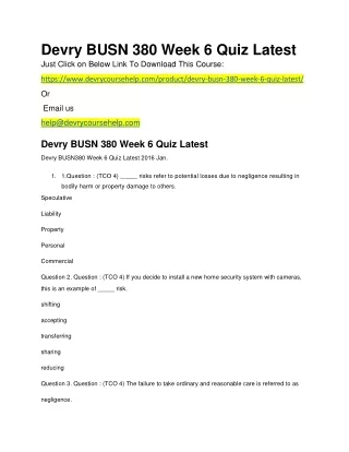 Devry BUSN 380 Week 6 Quiz Latest