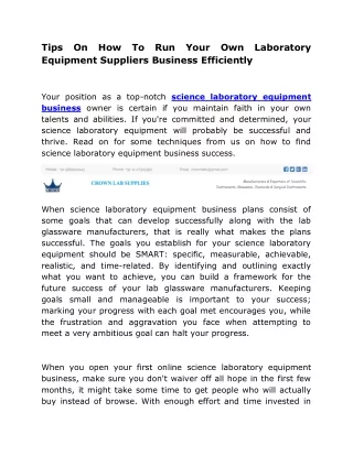 tips on how to run your own laboratory equipment