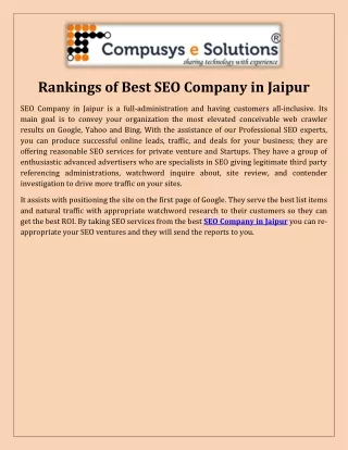 Rankings of Best SEO Company in Jaipur