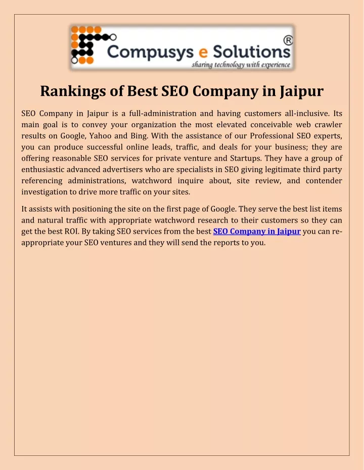 rankings of best seo company in jaipur