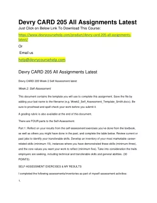 Devry CARD 205 All Assignments Latest