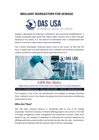 brilliant bioreactors for sewage