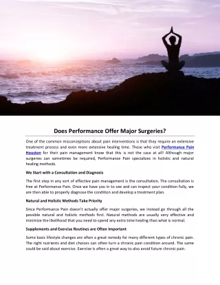 does performance offer major surgeries