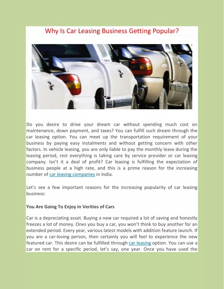why is car leasing business getting popular