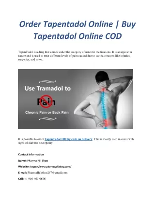 Order Tapentadol Online | Buy Tapentadol Online COD