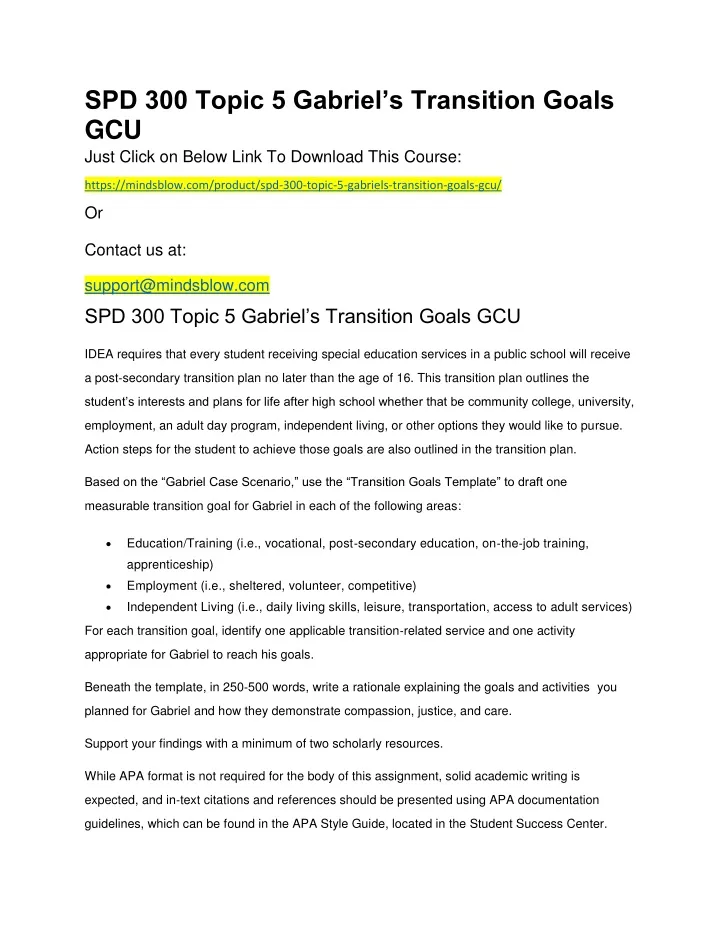 spd 300 topic 5 gabriel s transition goals