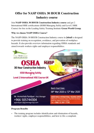 offer for nasp osha 30 hour construction industry