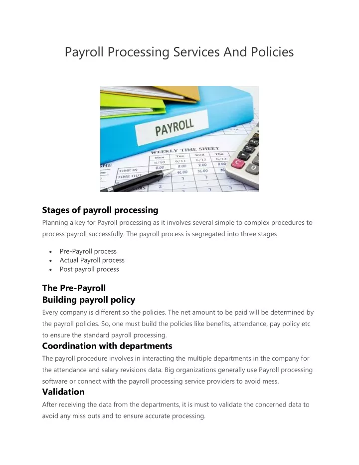 payroll processing services and policies