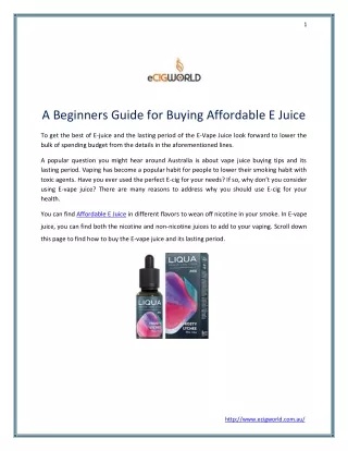 A Beginners Guide for Buying Affordable E Juice
