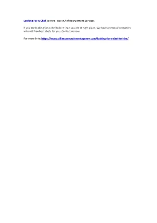 looking for a chef to hire best chef recruitment