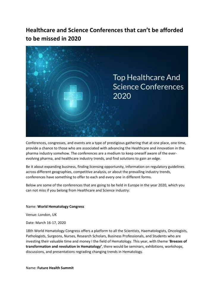 healthcare and science conferences that