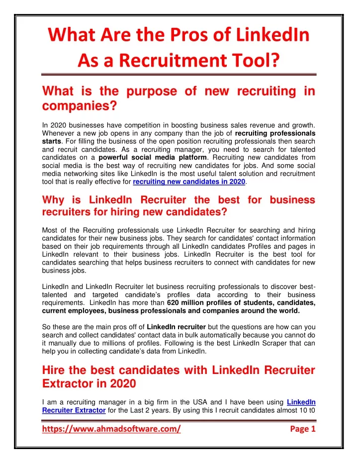 what are the pros of linkedin as a recruitment