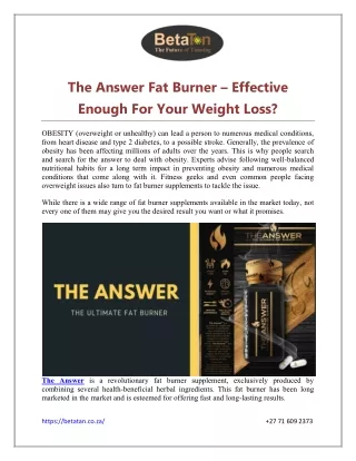 The Answer Fat Burner – Effective Enough For Your Weight Loss?