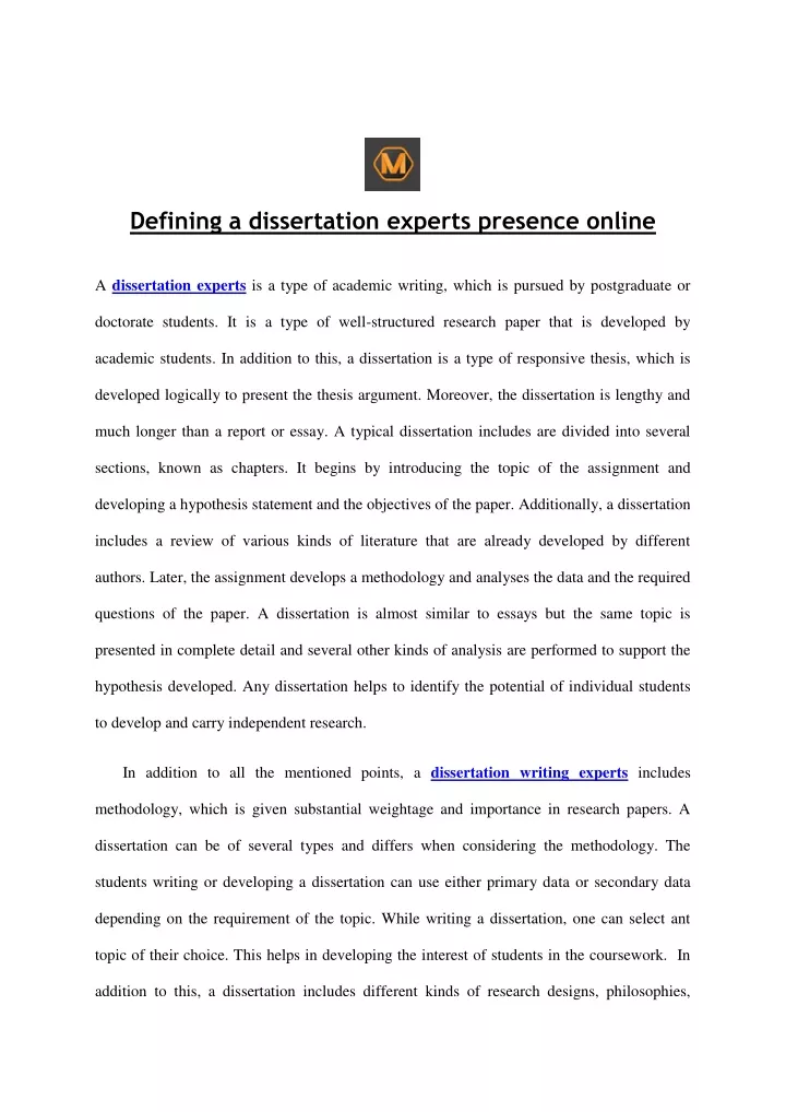 defining a dissertation experts presence online