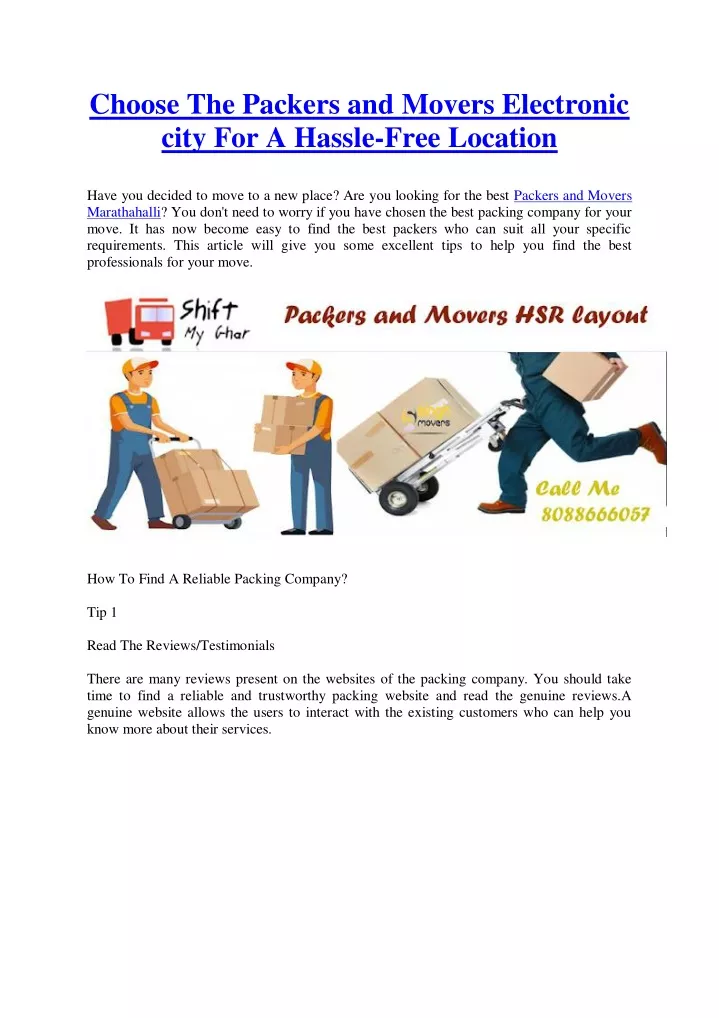 choose the packers and movers electronic city