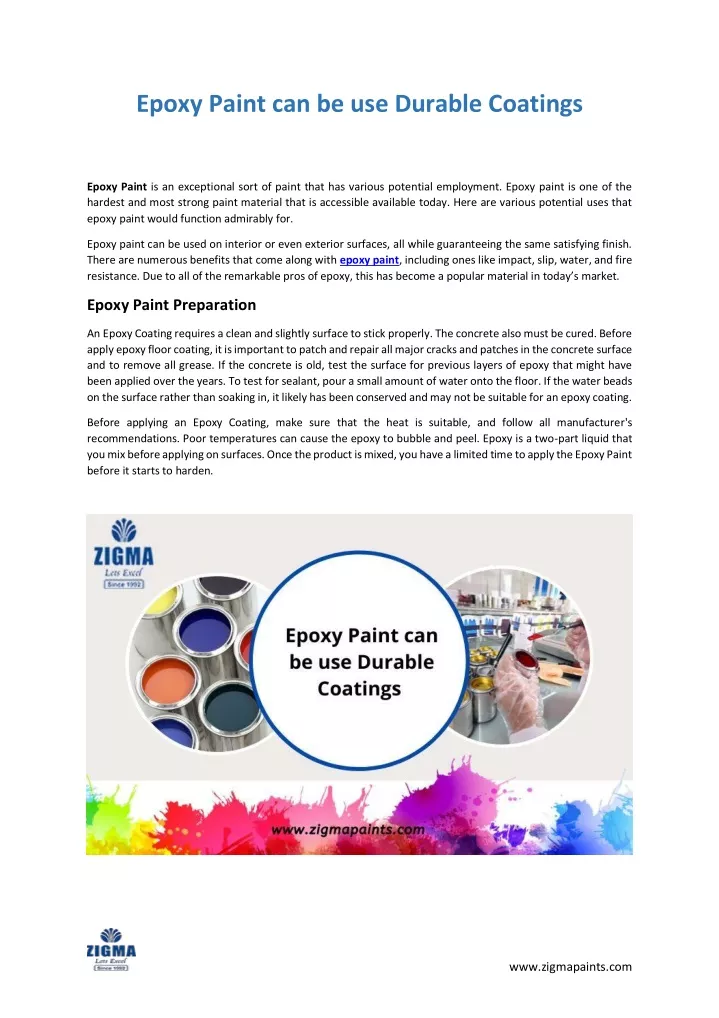 epoxy paint can be use durable coatings