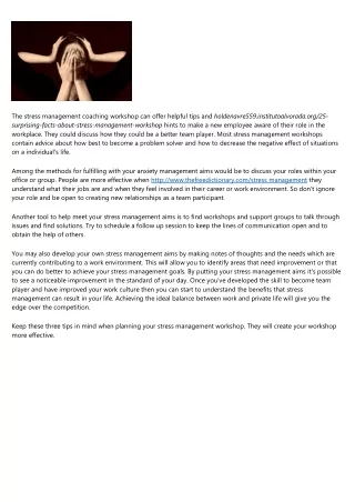 the stress management coaching workshop can offer