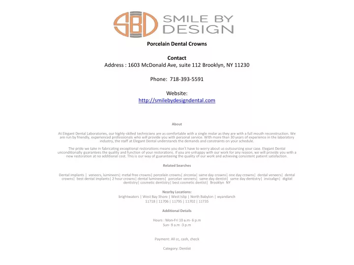 porcelain dental crowns contact address 1603