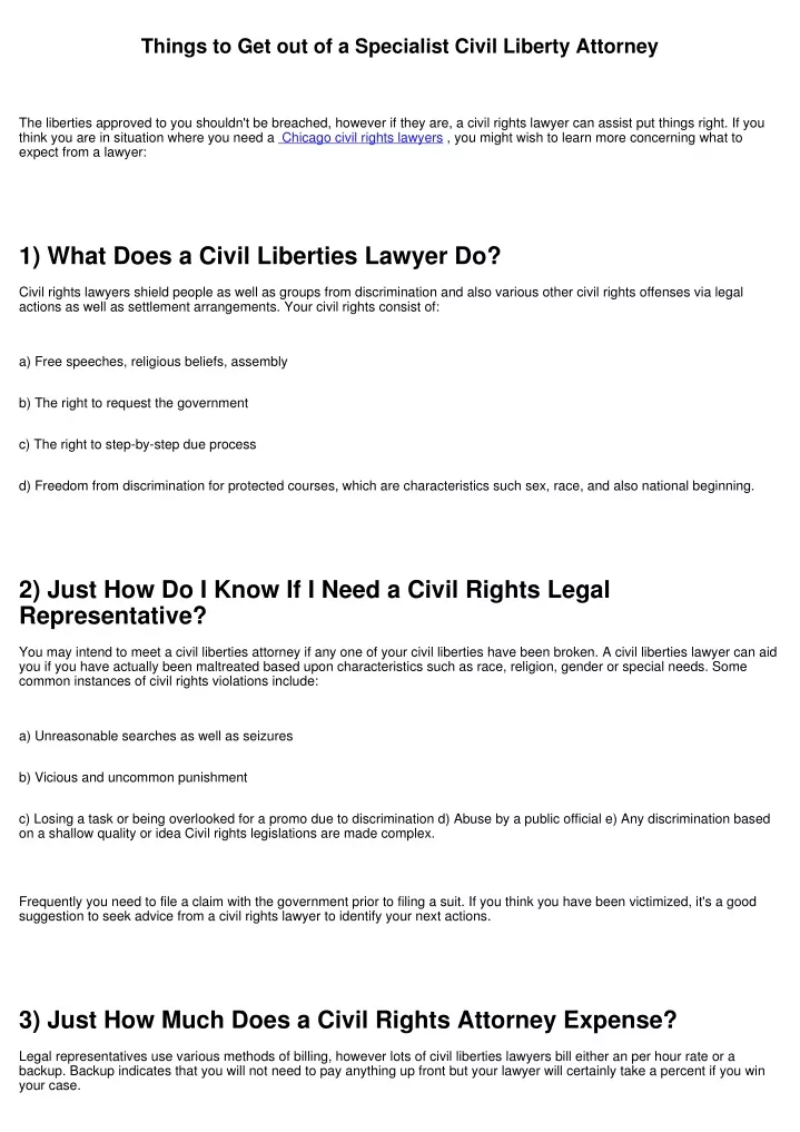 things to get out of a specialist civil liberty