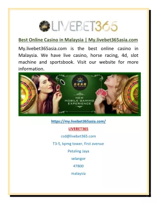 Best Online Casino in Malaysia | My.livebet365asia.com