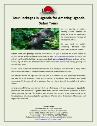 Tour Packages in Uganda for Amazing Uganda Safari Tours