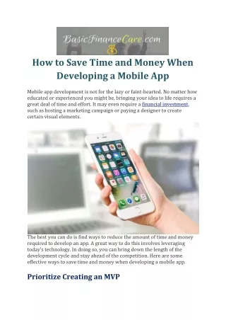How to Save Time and Money When Developing a Mobile App