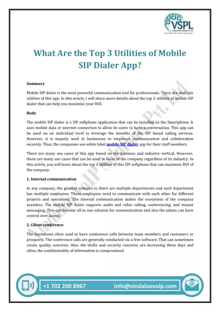 what are the top 3 utilities of mobile sip dialer