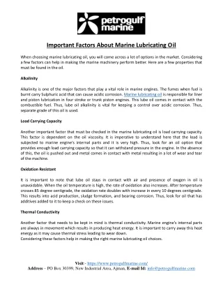 Important Factors About Marine Lubricating Oil