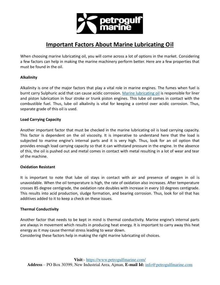 important factors about marine lubricating oil