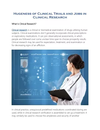 Hugeness of Clinical Trials and Jobs in Clinical Research