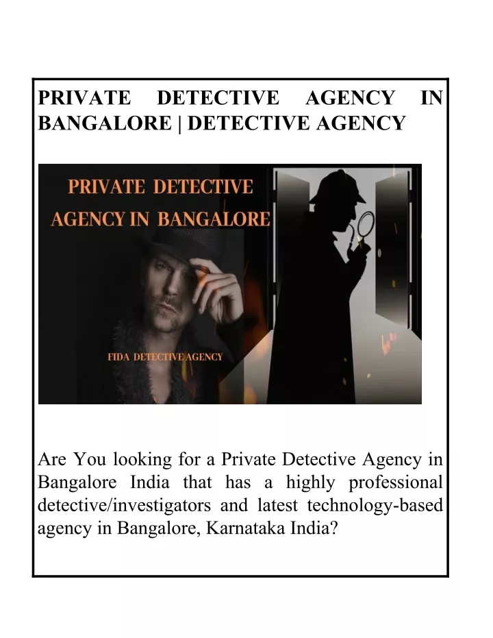 private bangalore detective agency