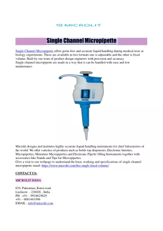 Single Channel Micropipette