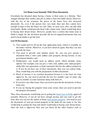 get home loan instantly with these documents