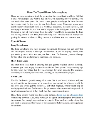 know the types of loan before applying