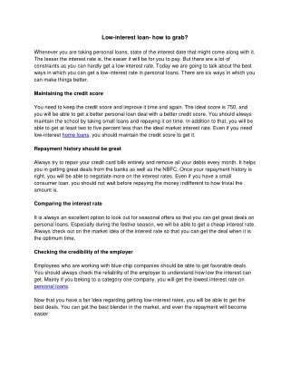 low interest loan how to grab