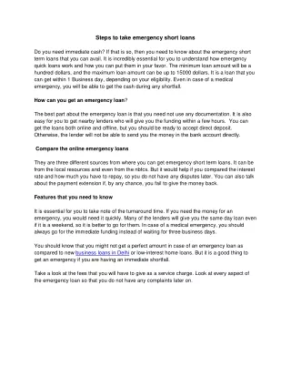 steps to take emergency short loans