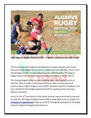 Enjoy 10th Algarve Rugby Festival 2020 with a Portugal visa