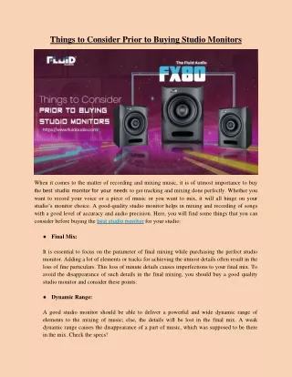 things to consider prior to buying studio monitors