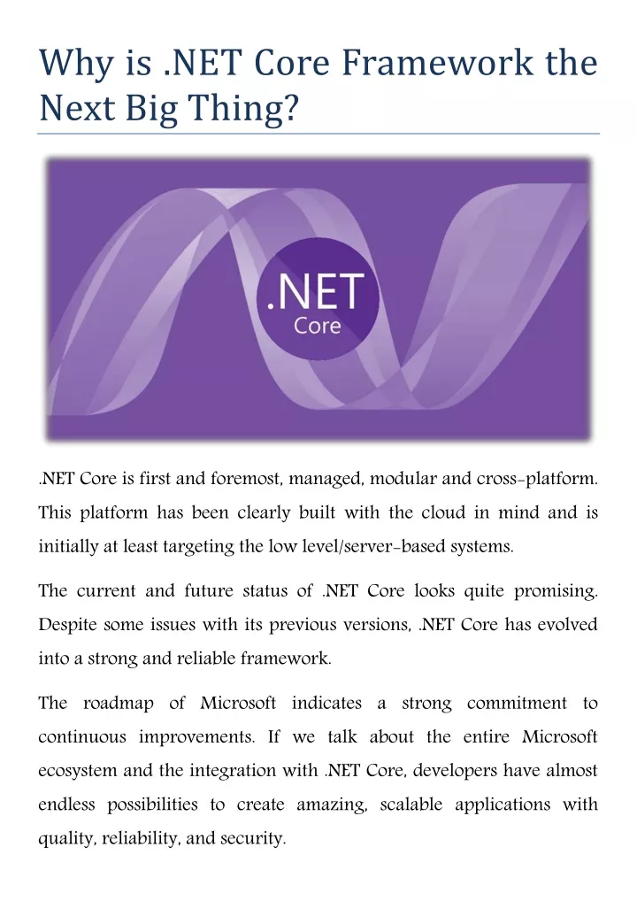 why is net core framework the next big thing