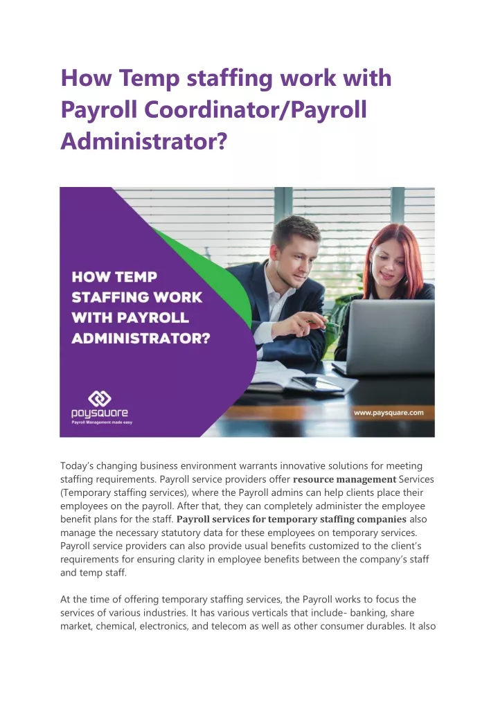 how temp staffing work with payroll coordinator