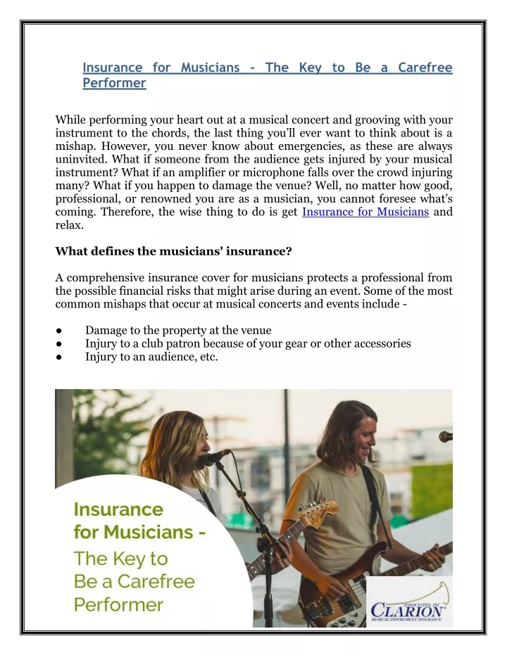 insurance for musicians the key to be a carefree