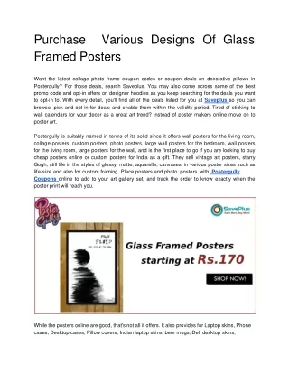 Glass Framed Posters starting at Rs.170