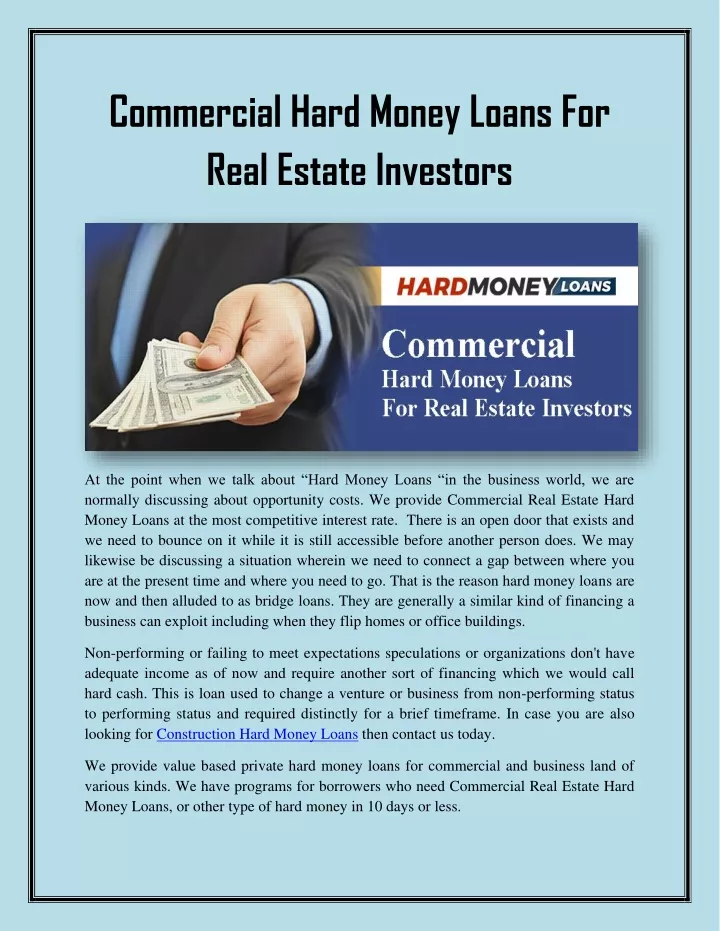 commercial hard money loans for real estate