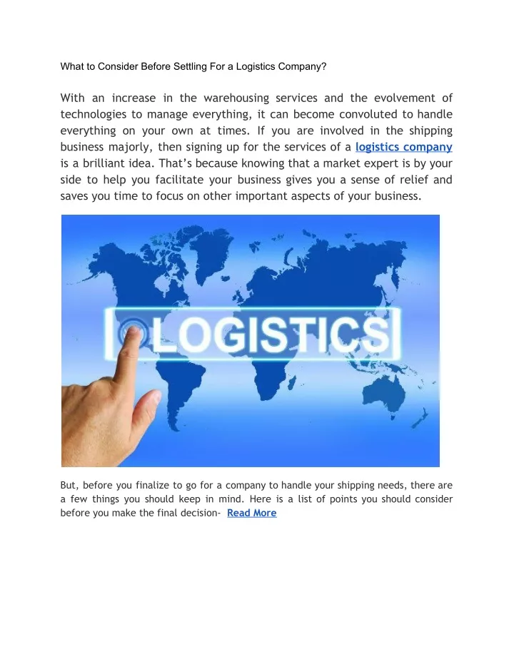 what to consider before settling for a logistics