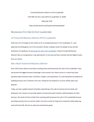 transworld business advisors of fort lauderdale