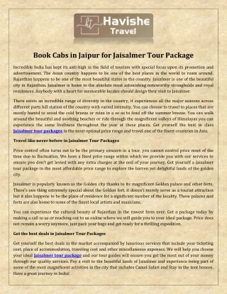 Book cabs in Jaipur for Jaisalmer Tour package